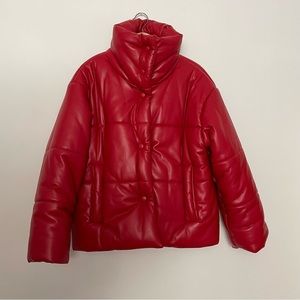 Nanushka Faux Leather Red Puffer Coat Size Small/Med